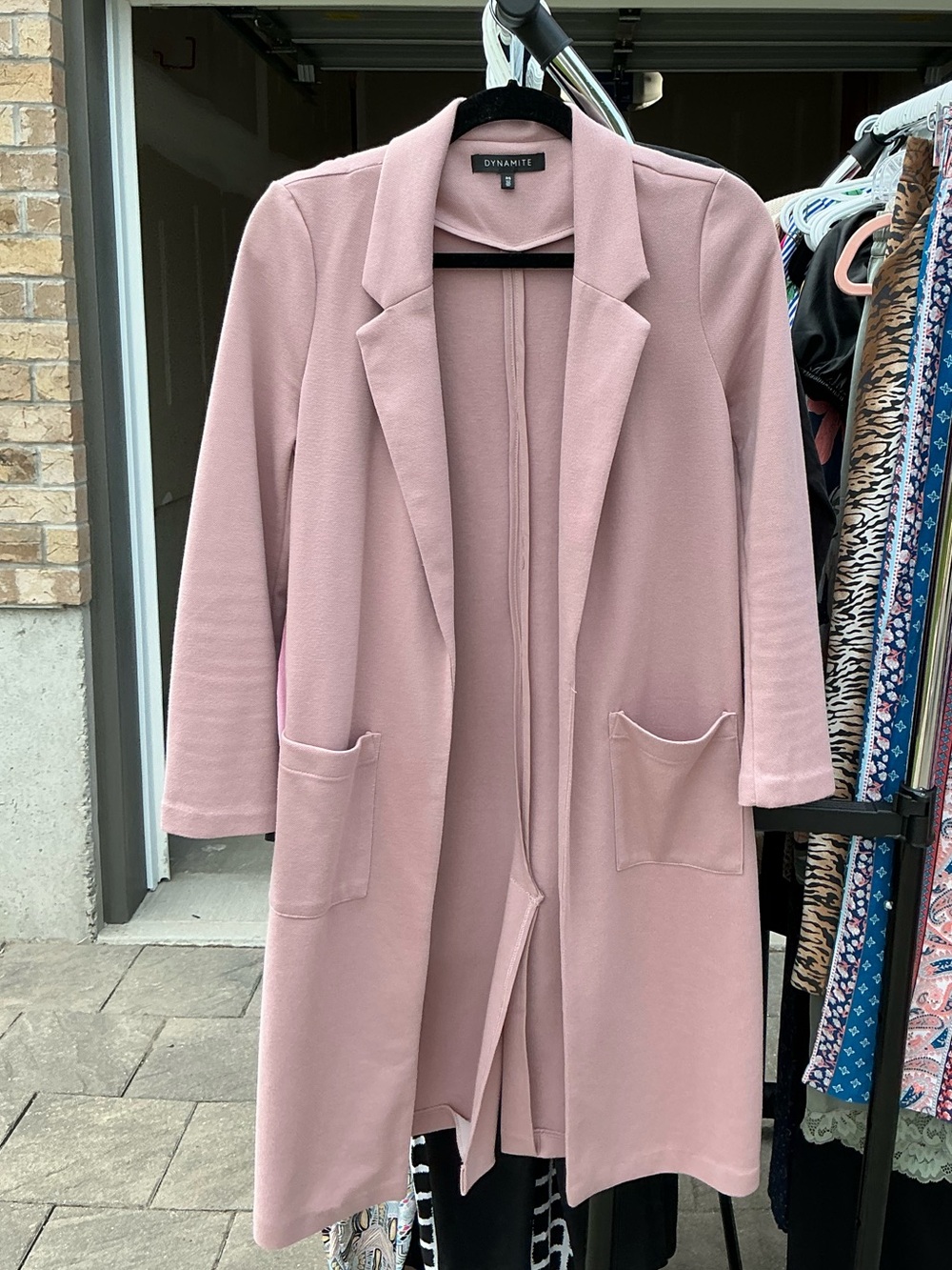 Dynamite Blush Pink Open-Front Long Blazer